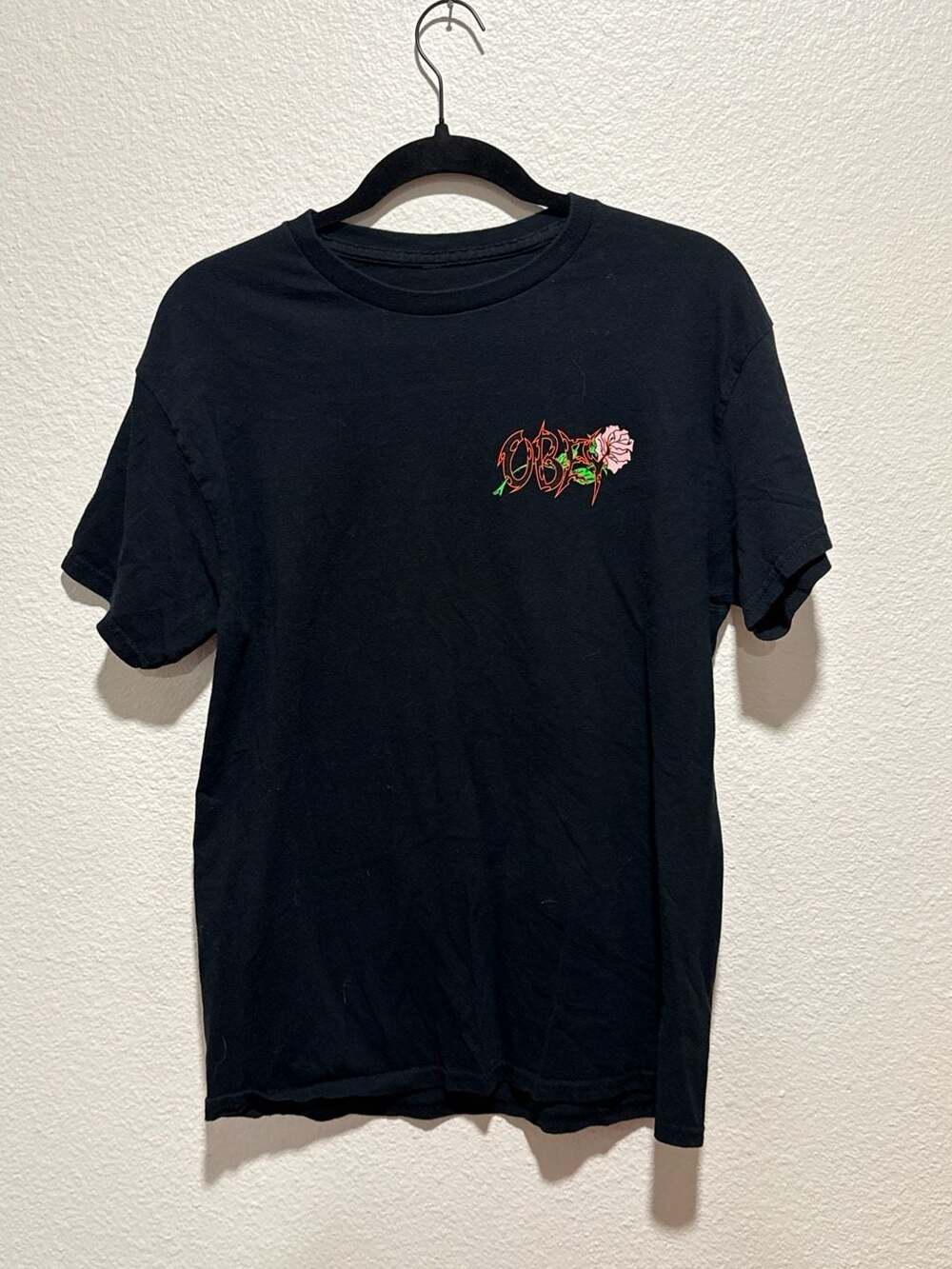 Obey Worldwide Black Rose Tribal Logo Graphic T-Shirt